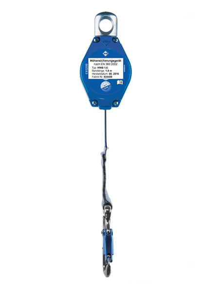 Antichute à rappel auto, sangle 1.80 m, carter et snaphook alu, utlisation verticale, facteur 2 & horizontale - 41-HWB - IKAR®