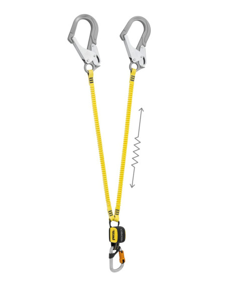 Longe double élastiquée 150 cm avec absorbeur, mousqueton Bm'D et MGO acier version INT - ABSORBICA-Y FLEX MGO - PETZL®