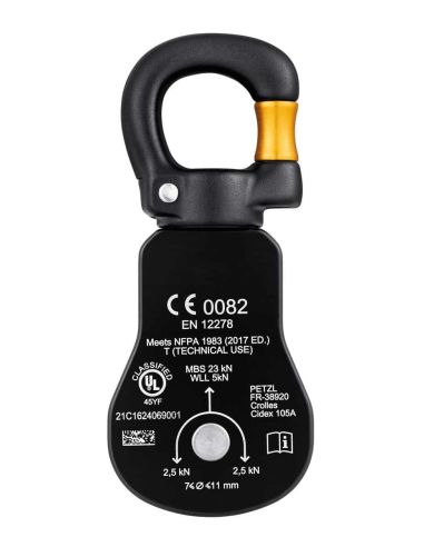 Poulie simple et compacte à très haut rendement, avec émerillon ouvrable