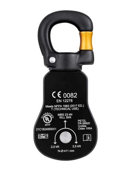 Poulie simple et compacte à très haut rendement, avec émerillon ouvrable