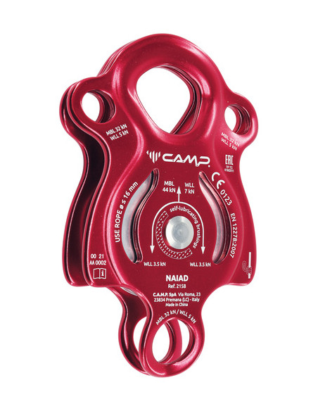 Poulie simple à flasques mobiles Prusik avec trois trous de connexion et un point d’attache supplémentaire - NAIAD - CAMP®