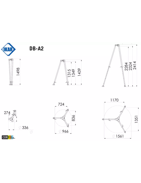 Trépied alu pour 2 personnes de 1,50m à 2,40m - DB-A2 - 41-50 - IKAR®