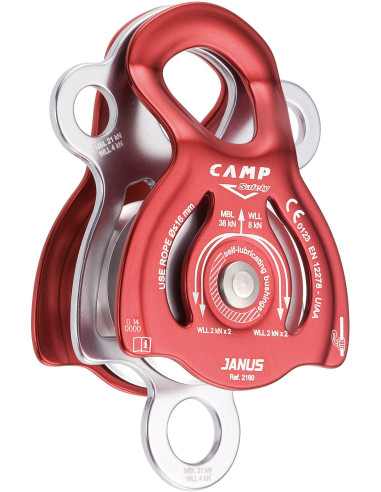 Poulie double à flasques mobiles Prusik avec trois trous de connexion et un point d’attache supplémentaire - JANUS - CAMP®