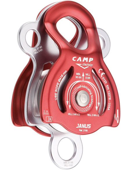 Poulie double à flasques mobiles Prusik avec trois trous de connexion et un point d’attache supplémentaire - JANUS - CAMP®