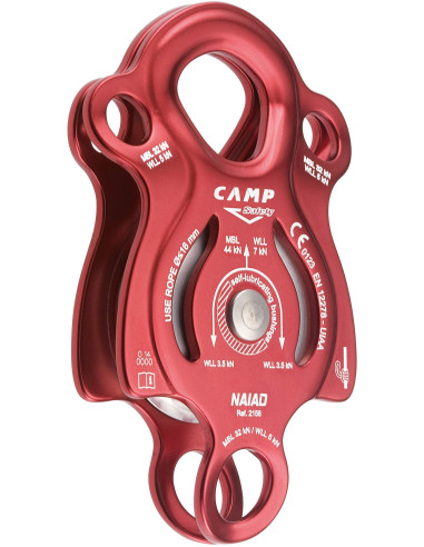 Poulie simple à flasques mobiles Prusik avec trois trous de connexion et un point d’attache supplémentaire - NAIAD - CAMP®