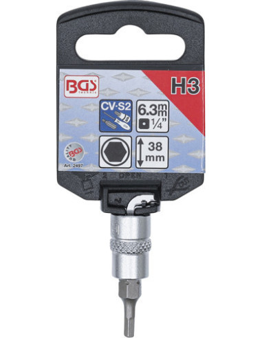 Douille à embouts pour clés dynamométriques | 6,3 mm (1/4") | six pans intérieurs 3 mm - BGS®