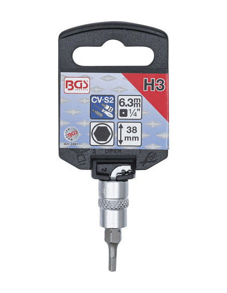 Douille à embouts pour clés dynamométriques | 6,3 mm (1/4") | six pans intérieurs 3 mm - BGS®