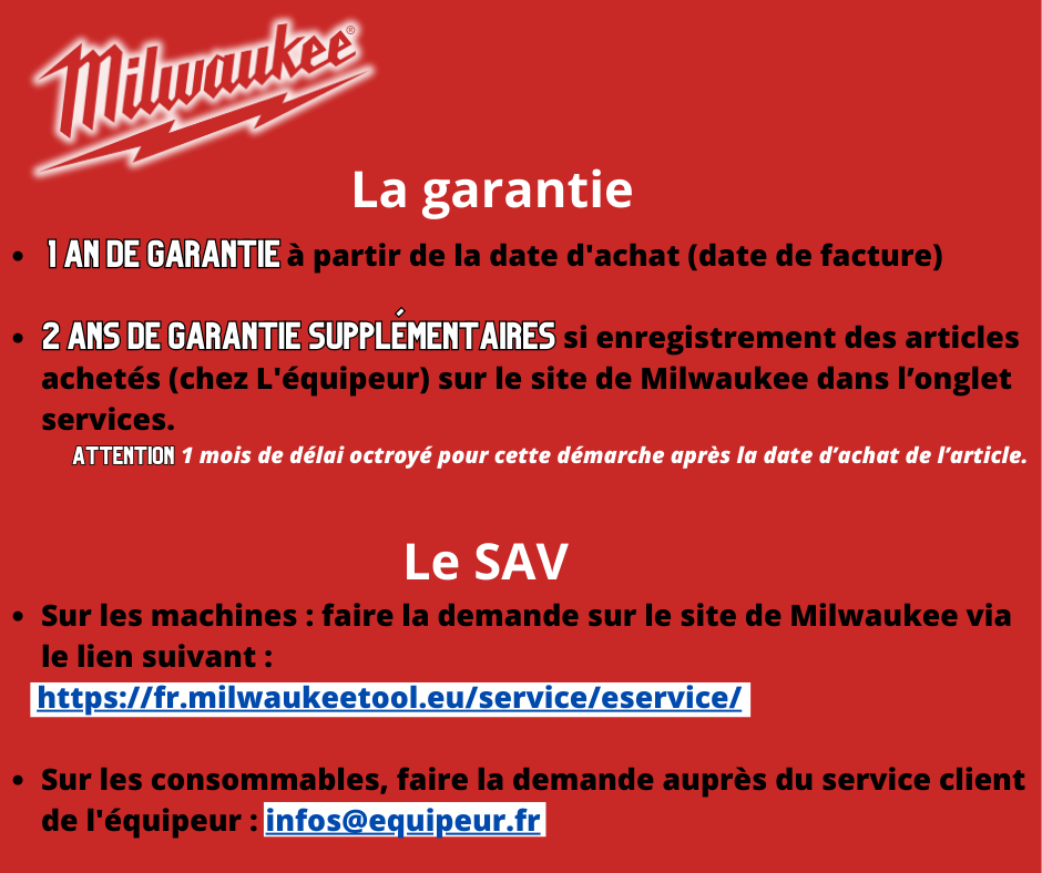 Garantie Milwaukee et SAV